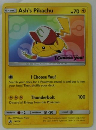 Ash’s Pikachu I Choose You Pokemon Movie Promo Card Sm108 Nm/lp