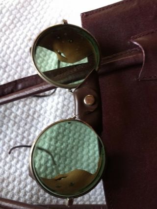 Antique American Optical Ao Steampunk Green Safety Glasses,  Leather Side Shields