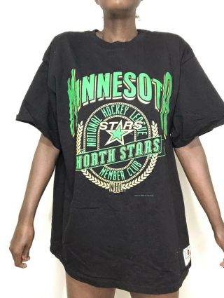 Vintage 1992 Rare Nutmeg Mills Nhl Minnesota North Stars Black T - Shirt Size Xl