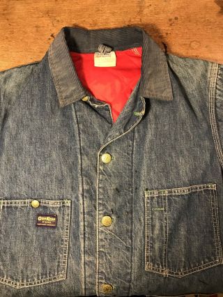 Vintage Oshkosh Sanforized Denim Work Jacket Red Lined Size 40 Reg Farm Chore