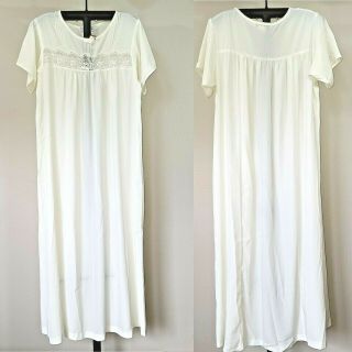 Christian Dior Nwt Vtg Silky Cream White Short - Sleeve Victorian Long Nightgown S