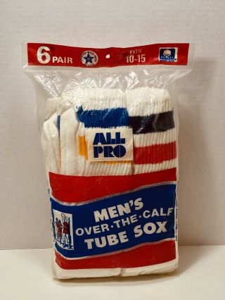 Vintage Striped Tube Socks Sox Over - The - Calf Mens L 10 - 15 Usa 6 Pairs