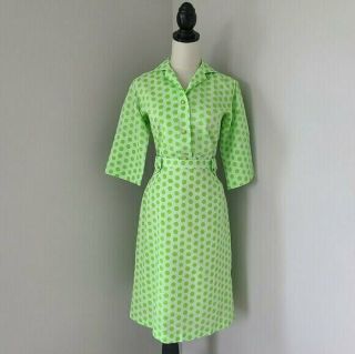 Vintage 50s/60s Mod Vintage Lime Polka Dot 2 Piece Top & Skirt Set Small Mcm