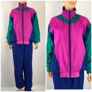 Vintage 80s 90s Color Block Nylon Track Suit Goldbergs Windbreaker Pants M