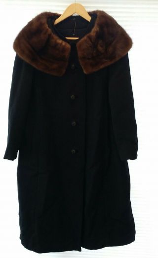 Exquisite 1960s Vintage Coat Roma Gab Black Wool Mink Fur Trimmed Collar