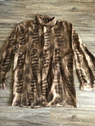 Vintage Mens Joey Richi Silk Shirt Brown Bear Club Button Up Rare Large L