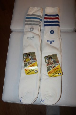 2 NOS Vintage Men ' s Spaulding Tube Socks 70/80’s White stripe 2