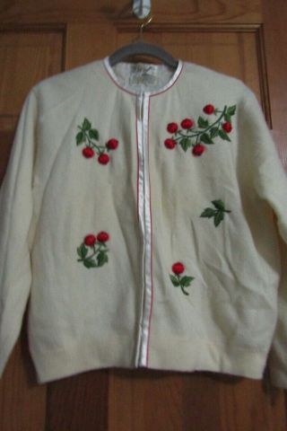 Vtg.  B Altman & Co.  Fifth Ave Lambswool/angora Embellished Cardigan Sweater S/m
