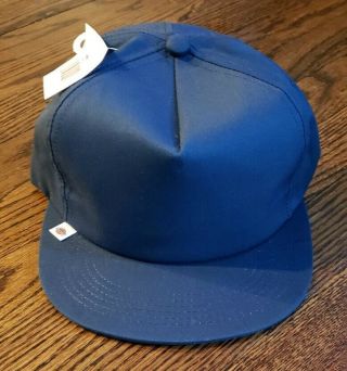 Vintage 1980s Dickies Plain Navy Blue Snapback Hat Made In Usa With Tags