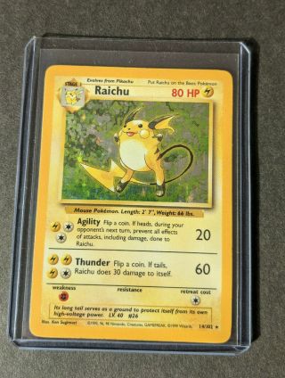 Raichu - Holo Rare Unlimited Edition - 14/102 Base Set - Pokemon Tcg