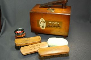 Vintage Esquire Shoe Care Chest Shoe Shine Box With Accessories
