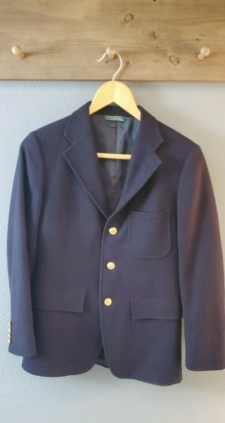 Vintage Rare Ralph Lauren Polo Gold Btn Hopsack Blazer Jacket Sport Coat Boys 16