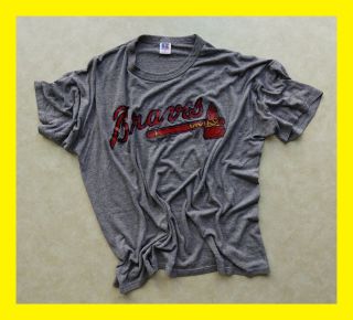 Vintage 80s Atlanta Braves T Shirt Xl/47 Gray Russell Athletic Usa Tomahawk Logo