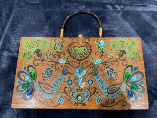 Enid Collins Of Texas Wood Box Bag Purse Pavan Iii 1965 Vintage Bejeweled Retro