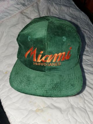 Miami Hurricanes " Miami " Vintage Corduroy Hat Snap Back - Green “the U”