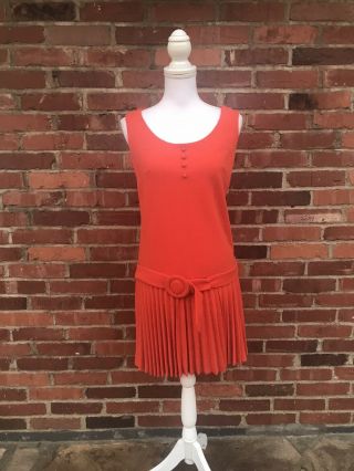 Vtg 60s Jonathan Logan Mod Gogo Mini Dress Orange Belt Pleated Sleeveless