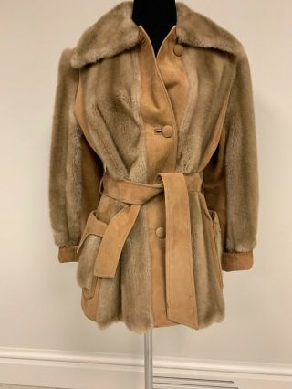 Vtg London Leather By Lilli Ann Coat Size S/m Suede Leather Faux Fur Hip Length