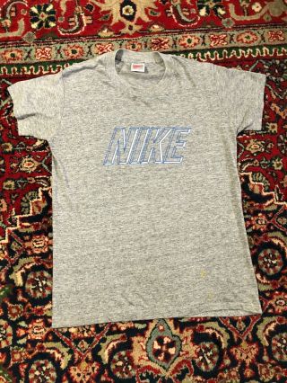Vintage 90s Nike T Shirt Size Medium 50/50 Made In Usa Heather Gray