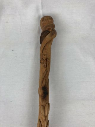 Hand Carved Wood Walking Stick By Tom Bellitto - 36” Tall