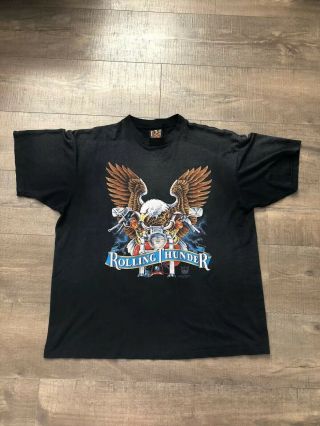 Vintage 1993 3d Emblem Rolling Thunder Biker Motorcycle Tee Shirt Size Xl Rare