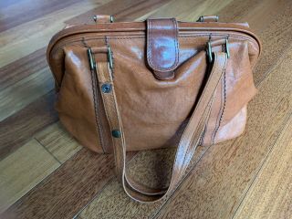 Vintage Cognac Leather Doctor Bag Hand Made In Italy Adjustable Shoulder Straps