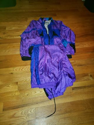 Vintage 80s 90s Tracksuit Wind Breaker Nylon Jogging Purple Blue Break Away Sz L