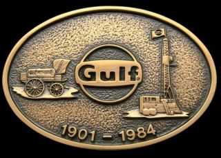 Pl14115 Nos In Pkg Vintage 1984 Gulf Oil & Gas Solid Brass Oilfield Buckle