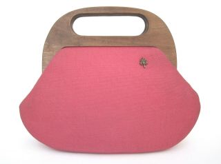 John Meyer Of Norwich Linen - Like Textile Bermuda Bag W Wood Handle 1960 