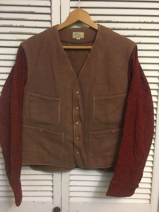 Vintage Ll Bean Script Label Wool Hunting Vest W/sleeves Usa Men’s Large