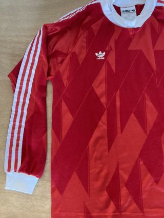 Vintage 1990s Adidas 3 Stripe Red Long Sleeve Soccer Jersey Size Med Made In Usa