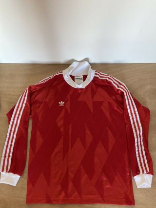 Vintage 1990s Adidas 3 Stripe Red Long Sleeve Soccer Jersey SIZE MED MADE IN USA 3