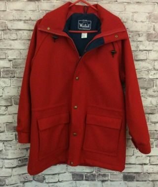 Vintage The Woolrich Woman Red Button Up Wool Coat Size Medium