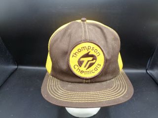 Vintage K - Brand Thompson Chemicals Patch Mesh Denim Snapback Trucker Hat Usa