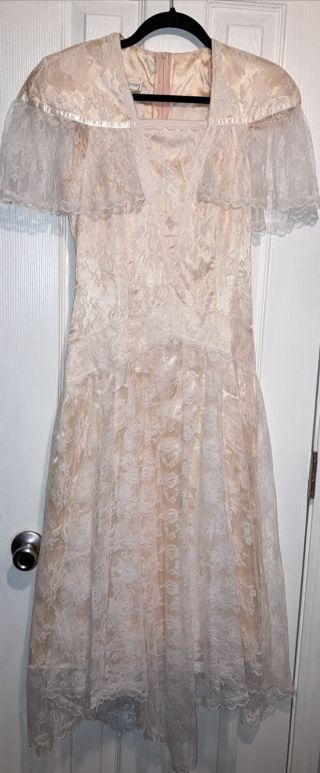 Vintage Gunne Sax Jessica Mcclintock Peach Lace Dress Size 5