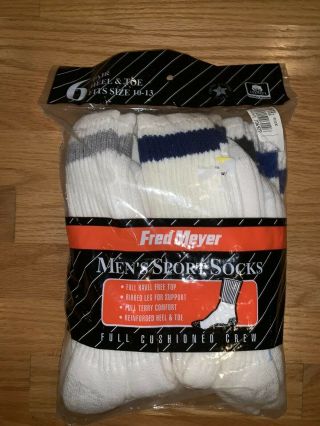 Vtg 80s 90s Fred Meyer 6 Pair Tube Socks Size 10 - 13 Striped
