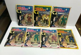 7 Different 1990 Playmates Dick Tracy Action Figures With Rodent Mumbles Brow,
