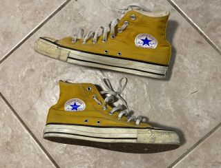 Vintage 80s Yellow Converse All Star Chuck Taylor High Top 8 1/2 M Made In Usa