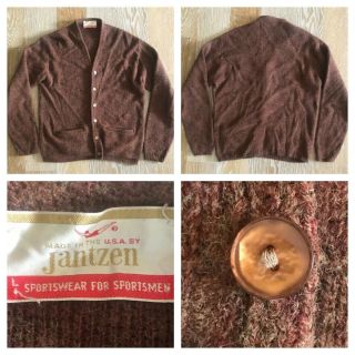 Vintage 1960’s Jantzen Rust Brown Mohair (?) Wool Grunge Cardigan Sweater Mens L