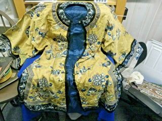 Vintage Oriental Robe Silk Pattern Blue/ Gold Old Oriental Robe
