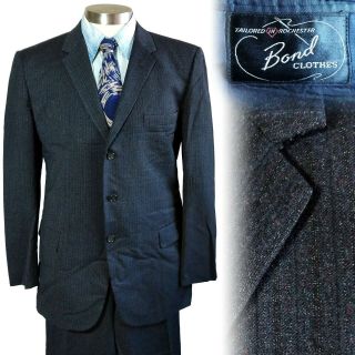 Vintage 1950s Bond Clothes Striped Gray Suit 40 31x32