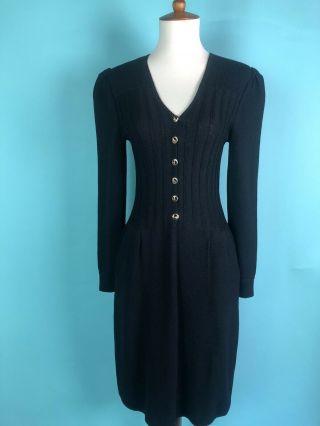 Vintage St.  John For Saks Fifth Avenue Black Stretch Sweater Knit Dress Size S