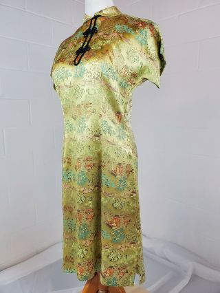 Vintage 1960s Style Bespoke MOD Chinese Yellow Embroidered Cheongsam Dress 2