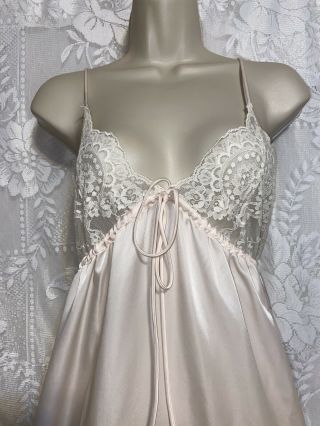 VTG L Blush Pink GIVENCHY Nightgown Negligee Gown Lace over Sheer Chiffon Bodice 2