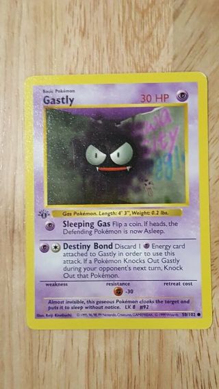 Pokemon 1st Edition Shadowless Base Set Gastly Common 50/102 Nm