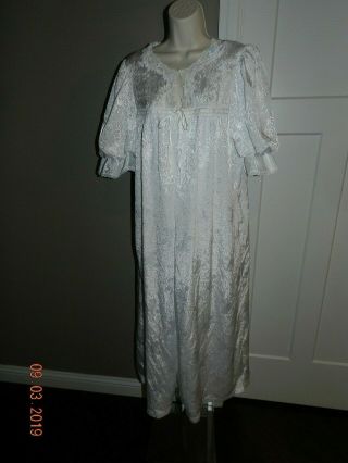 Vtg Barbizon Satin Nightgown & Robe Set Long Peignoir White Lace Slit Bridal S/m