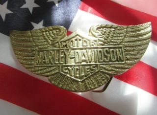 Harley Davidson Wings Bar Shield Biker Gift Brass 70s Nos Vintage Belt Buckle