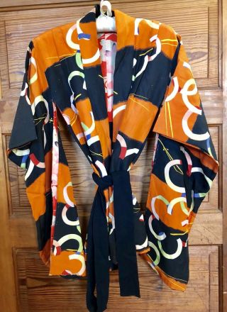 Rare Vintage Japanese Haori Kimono Medium Bright Colorful Soho Punk 1950s