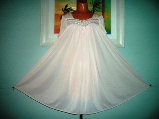 Vtg Pink Miss Elaine Antron Nylon Nightgown Silky Smooth M - L Full Sweep Lace