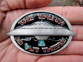 Vtg Spaceship Belt Buckle Et Truth Ufo Saucer X - Files 3d Alien Rare Vg,