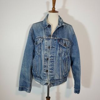 Vintage Levis Denim Trucker Jean Jacket Size 46 Usa Made Faded Worn